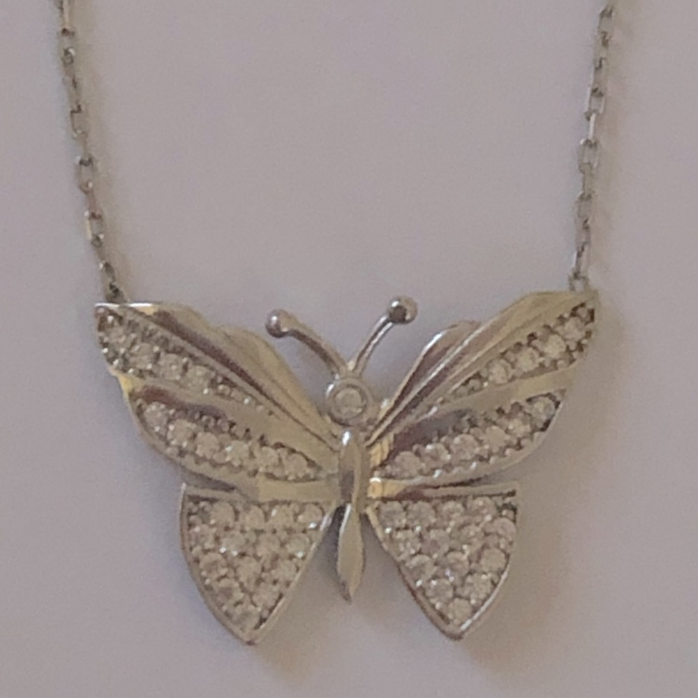 925 Silver butterfly necklace cubic zirconia stone